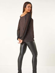 Roman Black Sparkle Chiffon Sleeve Top - Image 3 of 5