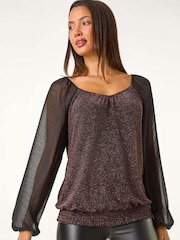 Roman Black Sparkle Chiffon Sleeve Top - Image 4 of 5
