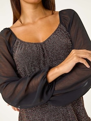 Roman Black Sparkle Chiffon Sleeve Top - Image 5 of 5