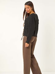 Roman Black Leopard Print Tie Front V-Neck Cardigan - Image 4 of 5