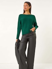 Roman Green Soft Ribbed Stretch Knit Jumper - Image 1 of 5