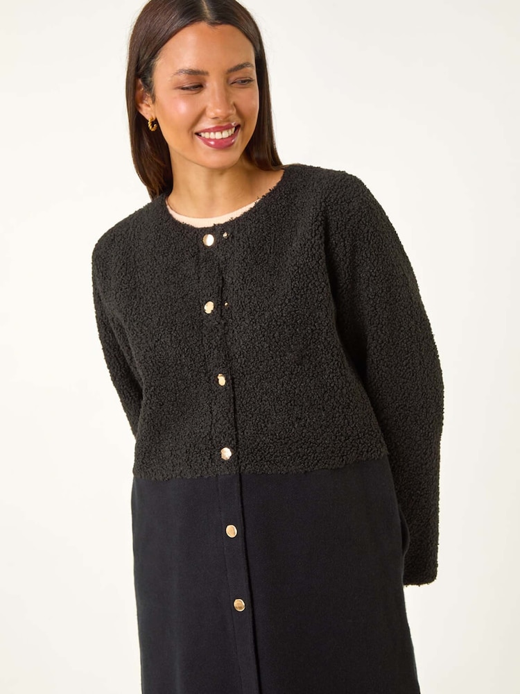 Roman Black Collarless Contrast Button Knit Jacket - Image 1 of 5