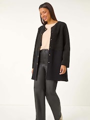 Roman Black Collarless Contrast Button Knit Jacket - Image 2 of 5