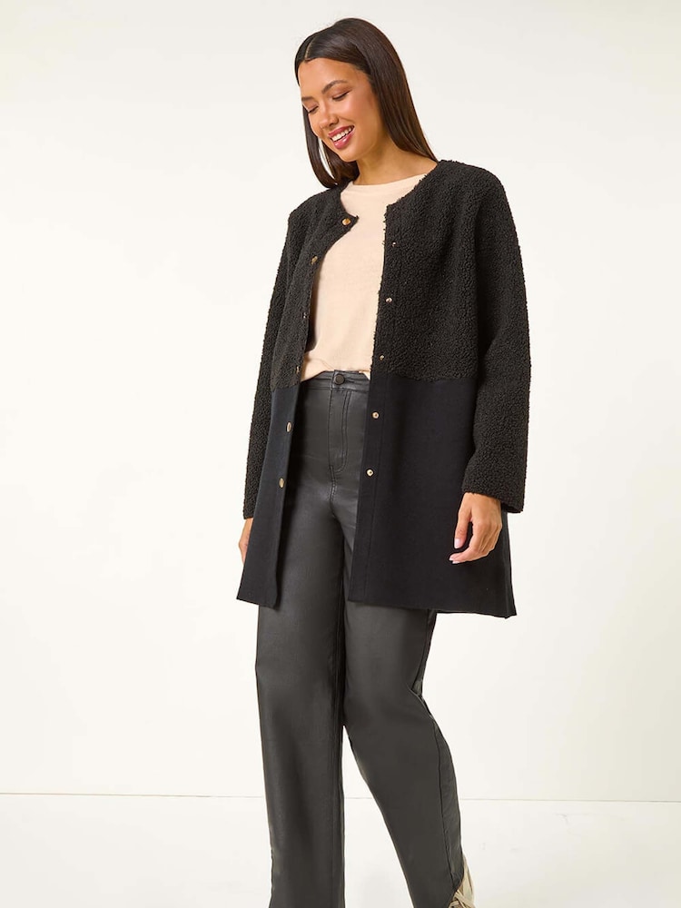 Roman Black Collarless Contrast Button Knit Jacket - Image 2 of 5