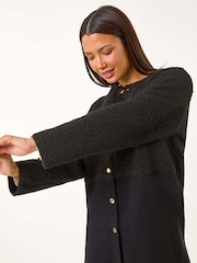 Roman Black Collarless Contrast Button Knit Jacket - Image 5 of 5