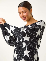 Czarny - Roman Star Print Long Sleeve Knit Jumper - Image 1 of 6