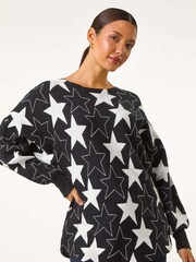 Czarny - Roman Star Print Long Sleeve Knit Jumper - Image 4 of 6
