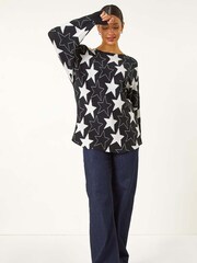 Czarny - Roman Star Print Long Sleeve Knit Jumper - Image 6 of 6