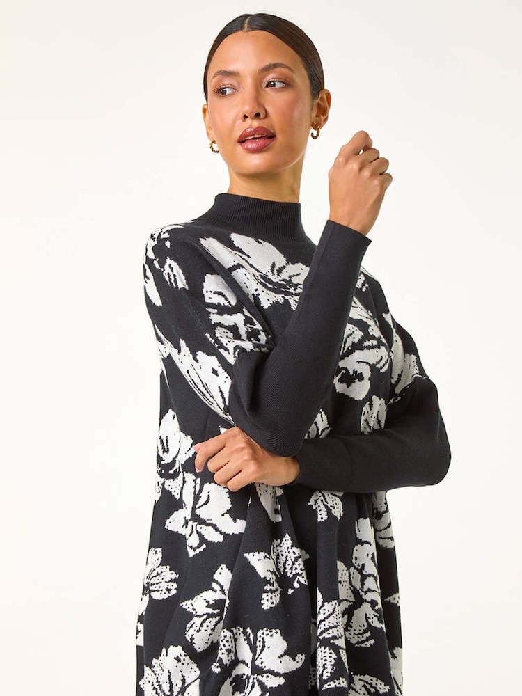 Roman Black Floral Mono Print Knit Jumper - Image 1 of 6