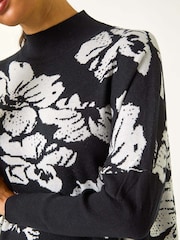 Roman Black Floral Mono Print Knit Jumper - Image 3 of 6