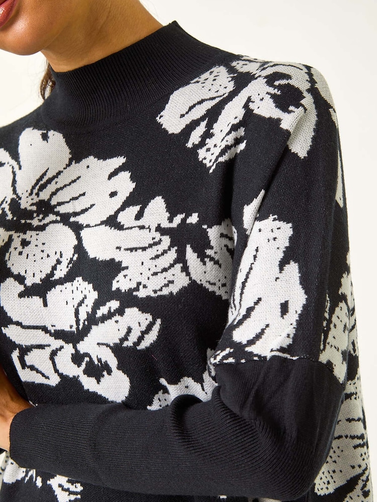 Roman Black Floral Mono Print Knit Jumper - Image 3 of 6