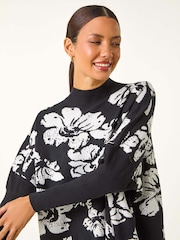 Roman Black Floral Mono Print Knit Jumper - Image 4 of 6