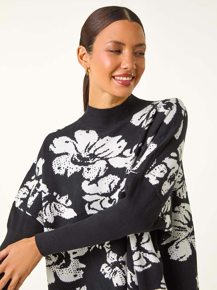 Roman Black Floral Mono Print Knit Jumper - Image 4 of 6