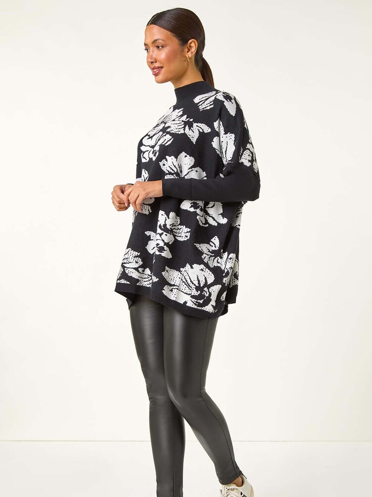 Roman Black Floral Mono Print Knit Jumper - Image 6 of 6