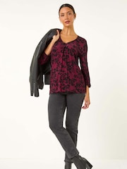 Roman Red Floral Pleat Front Top - Image 1 of 5
