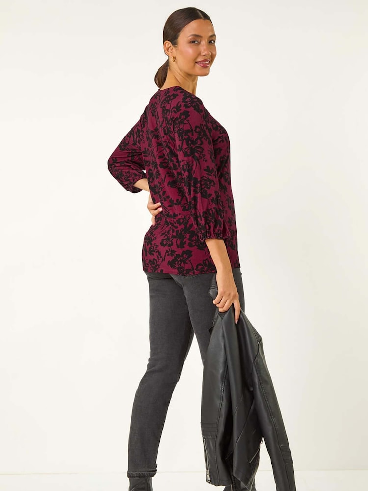 Roman Red Floral Pleat Front Top - Image 2 of 5