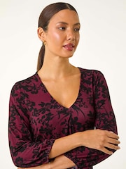 Roman Red Floral Pleat Front Top - Image 4 of 5