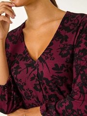 Roman Red Floral Pleat Front Top - Image 5 of 5