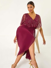 Roman Red Sequin Embellished Maxi Wrap Dress - Image 1 of 5