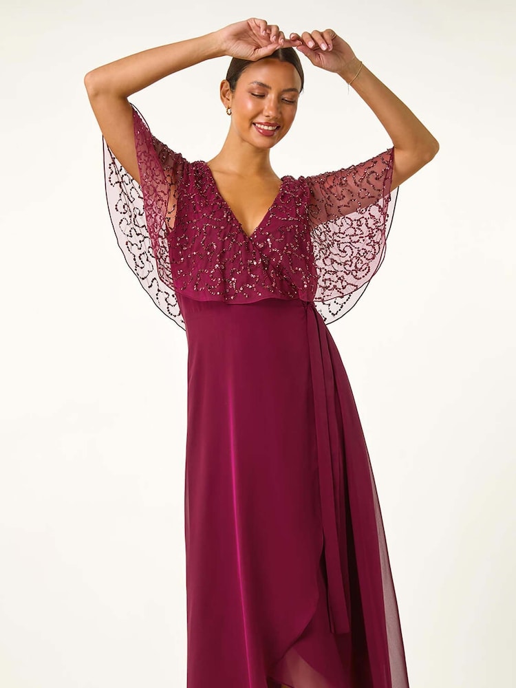 Rot - Roman – Maxi-Wickelkleid mit Paillettenverzierung - Bild 2 von 5 Rot - Roman – Maxi-Wickelkleid mit Paillettenverzierung - Bild 2 von 5