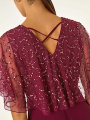 Roman Red Sequin Embellished Maxi Wrap Dress - Image 3 of 5