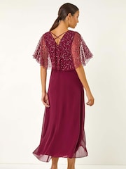 Roman Red Sequin Embellished Maxi Wrap Dress - Image 4 of 5