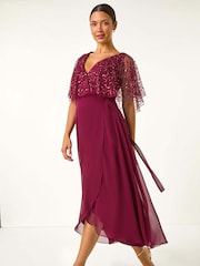 Roman Red Sequin Embellished Maxi Wrap Dress - Image 5 of 5