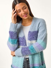 Roman Blue Fluffy Stripe Pocket Cardigan - Image 1 of 5