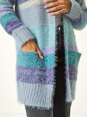 Roman Blue Fluffy Stripe Pocket Cardigan - Image 2 of 5