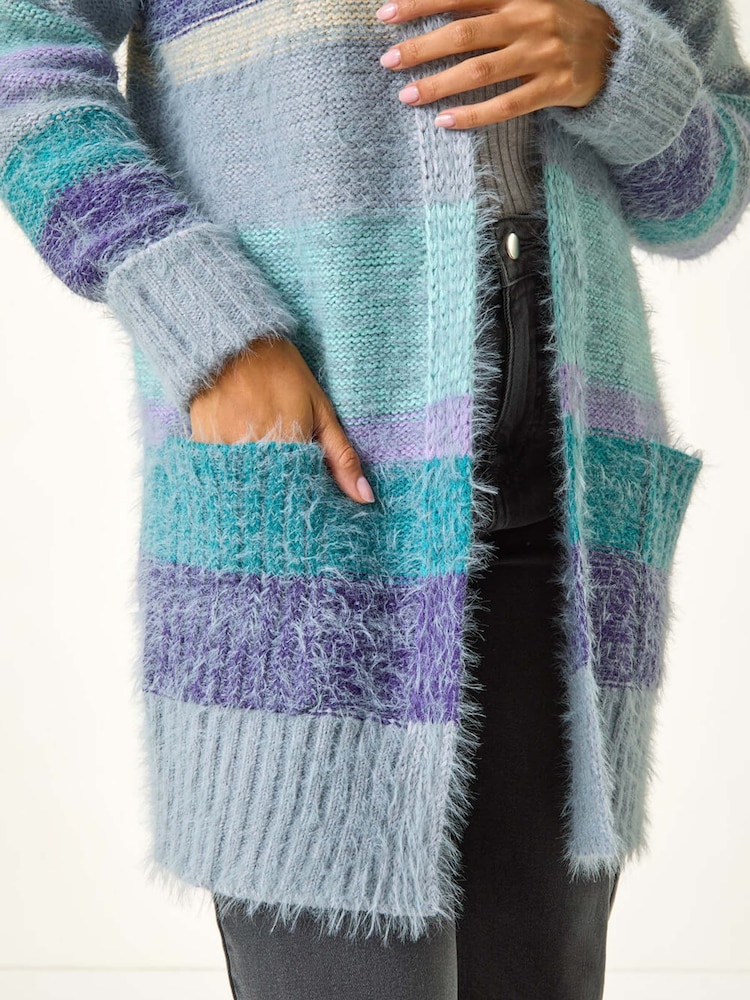 Roman Blue Fluffy Stripe Pocket Cardigan - Image 2 of 5