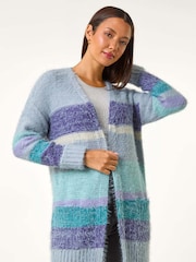 Roman Blue Fluffy Stripe Pocket Cardigan - Image 3 of 5
