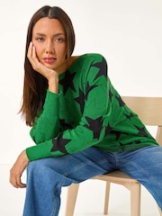 Roman Green Star Print Long Sleeve Knit Jumper - Image 1 of 5