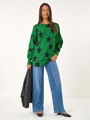 Roman Green Star Print Long Sleeve Knit Jumper - Image 2 of 5