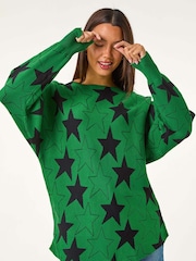 Roman Green Star Print Long Sleeve Knit Jumper - Image 4 of 5