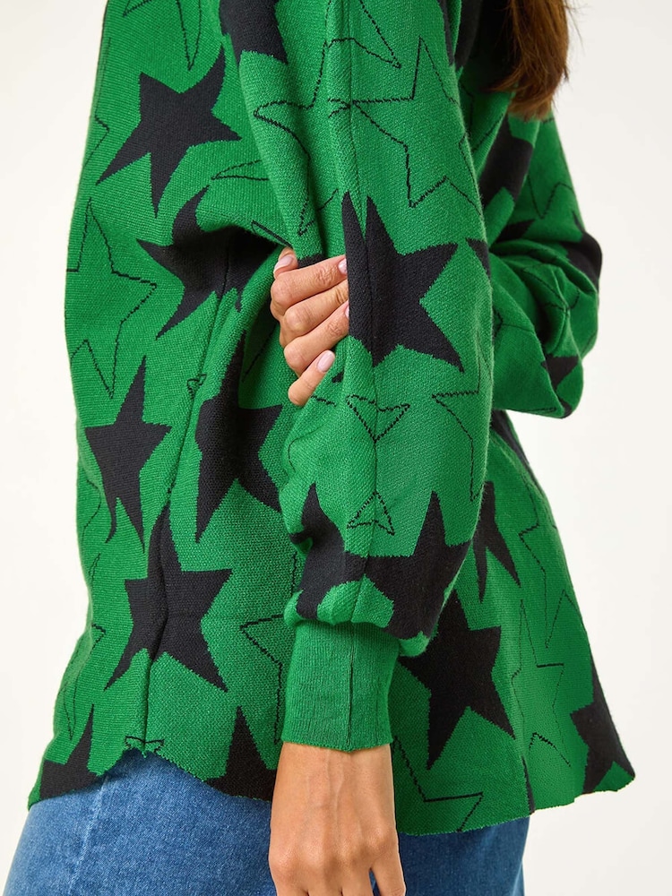 Roman Green Star Print Long Sleeve Knit Jumper - Image 5 of 5