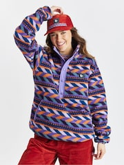 Harper & Lewis Purple Charlie Retro Pattern Popper Neck Sherpa Fleece - Image 1 of 7