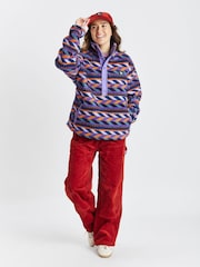 Harper & Lewis Purple Charlie Retro Pattern Popper Neck Sherpa Fleece - Image 3 of 7
