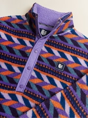 Harper & Lewis Purple Charlie Retro Pattern Popper Neck Sherpa Fleece - Image 7 of 7