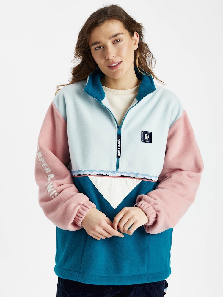 Harper & Lewis Blue Palm Quarter Zip Fleece Cool Aqua - Bild 2 von 6