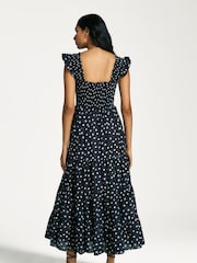 Rixo Blue Kendall Polka Dot Tiered Midi Dress - Image 2 of 6