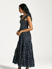 Rixo Blue Kendall Polka Dot Tiered Midi Dress - Image 3 of 6