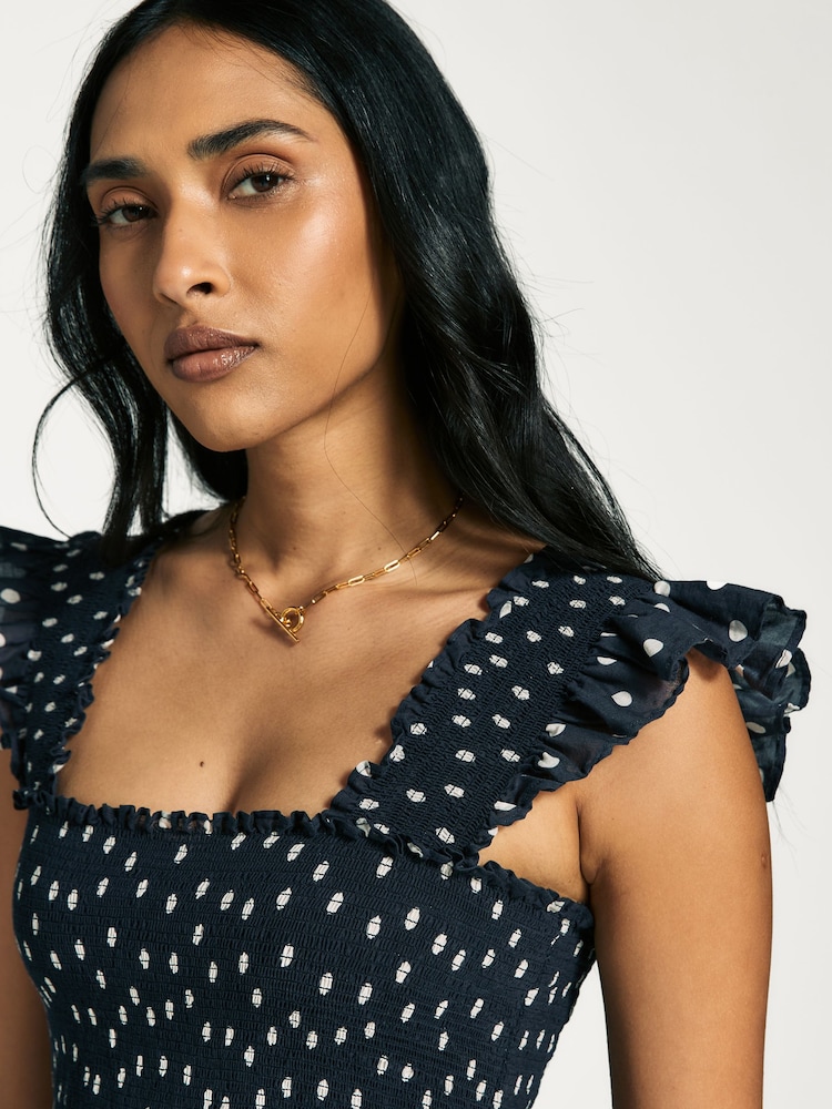 Rixo Blue Kendall Polka Dot Tiered Midi Dress - Image 6 of 6