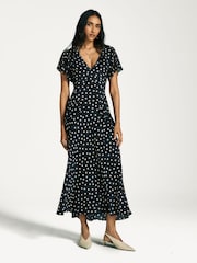 Rixo Blue Kendall Polka Dot Tiered Midi Dress - Image 1 of 4