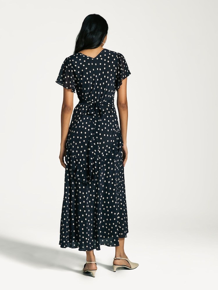 Rixo Blue Kendall Polka Dot Tiered Midi Dress - Image 2 of 4