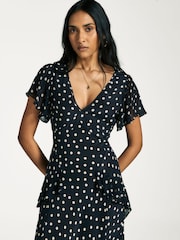 Rixo Blue Kendall Polka Dot Tiered Midi Dress - Image 4 of 4