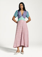 Rixo Pink Novara Button Down Midi Dress - Image 1 of 6