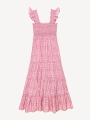 Rixo Pink Kendall Polka Dot Tiered Midi Dress - Image 1 of 1
