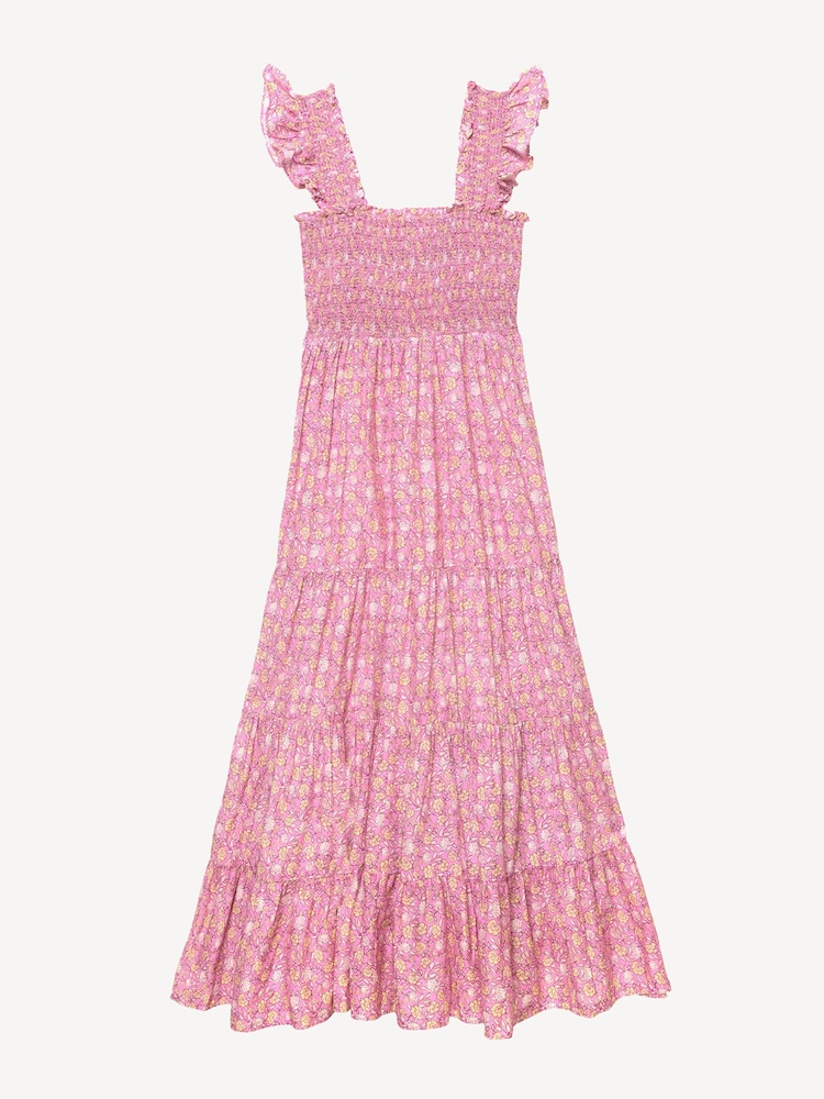 Rixo Pink Kendall Polka Dot Tiered Midi Dress - Image 1 of 1