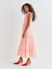 Rixo Pink Kendall Tiered Midi Dress - Image 3 of 8