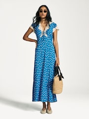 Rixo Blue Amari Polka Dot Midi Dress - Image 1 of 7